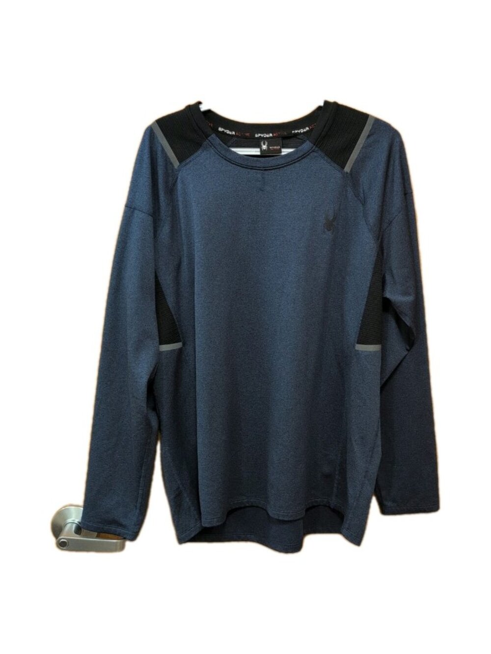 Spyder Active Shirt Men's XL Blue Black‎ Long Sleeve Crewneck Tee Chest Logo